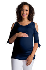 Load image into Gallery viewer, Navy Cold Shoulder Maternity Top
