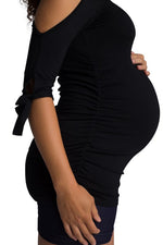 Load image into Gallery viewer, Black Cold Shoulder Maternity Top
