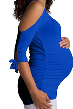 Load image into Gallery viewer, Royal Blue Cold Shoulder Maternity Top
